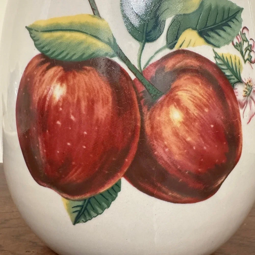 Vtg China Pearl 'Casuals' Apple Ceramic Utensil Holder Crock Farmhouse Kitchen